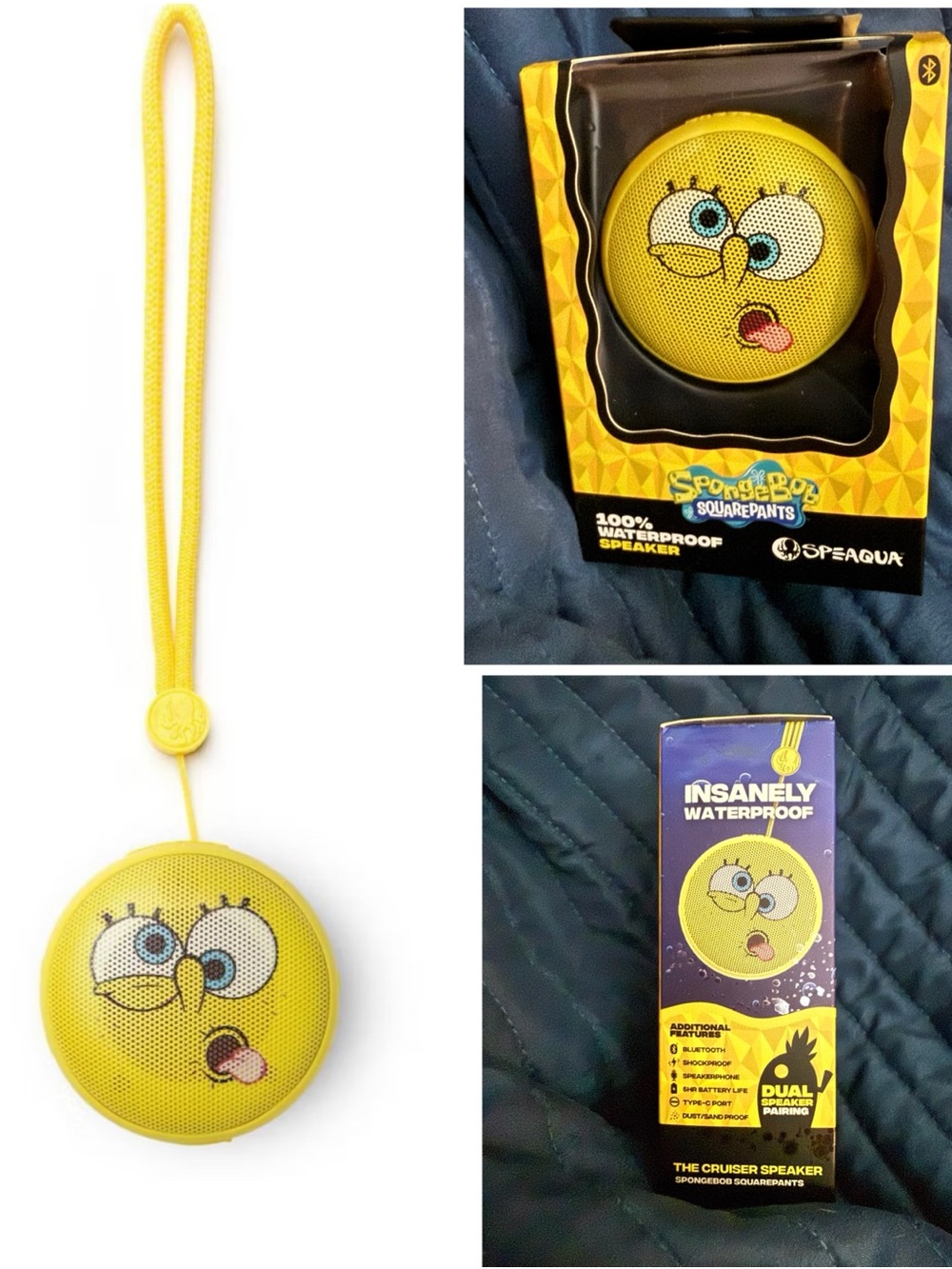 Speaqua Cruiser Portable Waterproof Compact Bluetooth Speaker - SpongeBob Silly